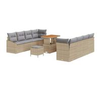 HETFTJN Ensemble de canapés de jardin en polyrotin avec espace de rangement - Beige et gris clair - Résistant aux intempéries - 90 x 55 x 71 cm - Canapé d'angle - Tabouret - Table pour balcon