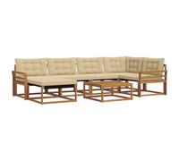 HETFTJN Ensemble de Canapés d'Extérieur 19 Pcs, Salon de Jardin en Bois d'Acacia Massif, Canapé Modulable avec Table Basse et Coussins, pour Terrasse et Jardin, Naturel et Beige