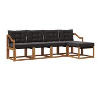 HETFTJN Ensemble de Canapés d'Extérieur 5 Pièces, Salon de Jardin Modulaire en Bois d'Acacia Massif et Textilène avec Coussins, Mobilier pour Terrasse et Patio, Naturel et Noir