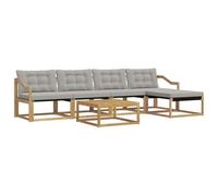 HETFTJN Ensemble de Canapés d'Extérieur 6 Pièces en Bois d'Acacia Massif et Textilène, Salon de Jardin Modulaire Blanc et Gris Clair avec Table, Pouf et Coussins Déhoussables