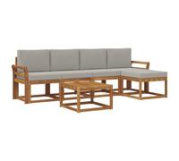 HETFTJN Ensemble de Canapés d'Extérieur 6 Pièces en Bois d'Acacia Massif, Salon de Jardin Modulaire avec Table et Pouf, Canapé d'angle avec Coussins pour Terrasse et Balcon, Gris Naturel