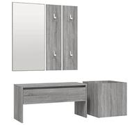 HETFTJN Ensemble de garde-robe gris Sonoma - Meuble de couloir avec banc à chaussures, miroir, 2 panneaux de garde-robe et jardinière - Ensemble de meubles d'entrée en bois pour entrée