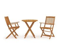 HETFTJN Ensemble de jardin 3 pièces pliables en acacia 70 cm, ronds, 2 chaises résistantes aux intempéries, pour balcon, terrasse, gain de place, avec trou de parasol de 5 cm, moderne