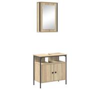 HETFTJN Ensemble de lavabo de salle de bain - 60 x 30 x 60 cm - Bois dérivé du bois - Marron - Avec miroir - Petite armoire de lavabo pour rénovation des toilettes d'invités