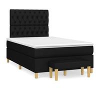 HETFTJN Ensemble de Lit Complet 120x190 cm en Tissu Noir avec Matelas à Ressorts Ensachés, Sommier à Lattes, Surmatelas en Mousse, Tête de Lit Réglable et Banc de Chambre