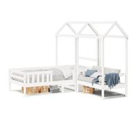 HETFTJN Ensemble de Lit et Banc avec Toit 80x200 cm, Cadre de Lit en Bois de Pin Massif Blanc avec Sommier à Lattes et Banquette de Detente pour Chambre à Coucher et Salon