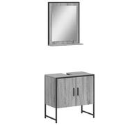 HETFTJN Ensemble de Meuble de Salle de Bain 2 Pcs, Meuble sous Vasque 60x33x60 cm et Miroir avec Étagère 50x12x60 cm, Structure Acier et Bois d'Ingénierie, Sonoma Gris