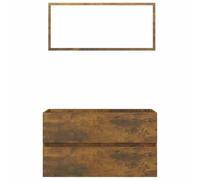 HETFTJN Ensemble de Meuble de Salle de Bain 2 Pièces Comprenant Un Meuble sous Vasque Suspendu de 80 cm et Un Miroir Mural, Mobilier en Bois d'Ingénierie, Chêne Fumé