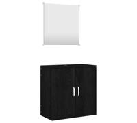 HETFTJN Ensemble de Meuble de Salle de Bain Suspendu 2 Pièces Noir, Petit Meuble sous Vasque Mural 48x25x48 cm et Miroir Carré 40x40 cm en Bois d'Ingénierie pour Toilette