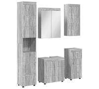 HETFTJN Ensemble de Meuble de Salle de Bain Tulum 5 Pièces, Mobilier avec Meuble sous Lavabo, Miroir, Colonne et Placards en Bois d'Ingénierie Mat, Gris Sonoma