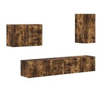 HETFTJN Ensemble de Meuble TV Mural 4 Pièces, Meuble Télé Suspendu en Bois d'Ingénierie avec Portes Battantes, Rangement Moderne pour Salon et Séjour, Chêne Fumé