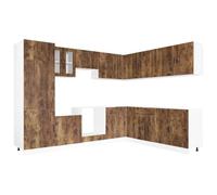 HETFTJN Ensemble de Meubles de Cuisine 14 Pièces Porto en Bois d'Ingénierie, Kit Complet de Placards et Armoires de Rangement pour Cuisine Moderne, Coloris Chêne Fumé, Design Élégant et Modulaire