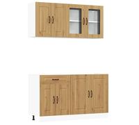 HETFTJN Ensemble de Meubles de Cuisine 4 Pièces Kalmar, Cuisine Complète en Bois d'Ingénierie, Meubles Bas et Hauts avec Portes Vitrées, Rangement Optimal, Couleur Chêne Artisanal