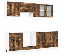 HETFTJN Ensemble de Meubles de Cuisine 8 pcs Lyon, Kit Cuisine Moderne en Bois d'ingénierie, Couleur chêne fumé, Meubles Bas et Suspendus avec tiroirs et étagères, Rangement optimisé 240 cm