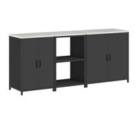 HETFTJN Ensemble de meubles de cuisine, noir, 210 x 50 x 92 cm, en acier laminé à froid, buffet de cuisine, avec 6 étagères et 4 portes, design moderne, robuste, pour cuisine, bureau et salle à manger