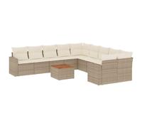 HETFTJN Ensemble de meubles de jardin 11 pièces - Beige - 62 x 55 x 69 cm - En polyrotin - Avec table en bois d'acacia - Design moderne pour petits balcons, terrasse et cour
