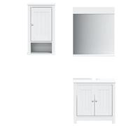 HETFTJN Ensemble de Meubles de Salle de Bain 3 Pcs Berg en Bois de Pin Massif Blanc avec Meuble sous Vasque 60 cm Armoire Murale Suspendue et Miroir avec Étagère