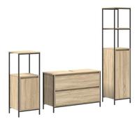 HETFTJN Ensemble de Meubles de Salle de Bain 3 Pcs Chêne Sonoma, avec Meuble sous Vasque et 2 Colonnes de Rangement en Bois d'Ingénierie pour Espace Intérieur