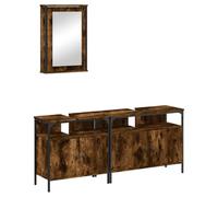 HETFTJN Ensemble de Meubles de Salle de Bain 3 Pièces Chêne Fumé, Armoire à Miroir Murale et Deux Meubles sous Vasque en Bois d'Ingénierie et Acier pour Rangement Organisé
