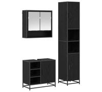 HETFTJN Ensemble de Meubles de Salle de Bain 3 Pièces Chêne Noir, Set avec Armoire à Miroir Suspendue, Meuble de Lavabo et Armoire Colonne Murale en Bois d'Ingénierie