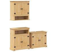 HETFTJN Ensemble de Meubles de Salle de Bain 3 Pièces Corona en Pin Massif Finition Cire de Miel, Meuble sous Vasque, Armoire sur Pied et Armoire Murale Rustique pour Rangement