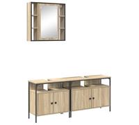 HETFTJN Ensemble de meubles de salle de bain 3 pièces en bois 80 x 30 x 60 cm marron avec armoire miroir et deux armoires de lavabo - Design moderne - Beaucoup d'espace de rangement pour les petites