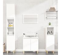 HETFTJN Ensemble de meubles de salle de bain 3 pièces en bois avec pieds en eucalyptus 58 x 33 x 60 cm et armoire haute 30 x 30 x 190 cm pour petites et grandes salles de bains Blanc