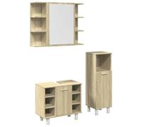 HETFTJN Ensemble de Meubles de Salle de Bain 3 Pièces en Bois d'Ingénierie Chêne Sonoma, Armoire avec Miroir Mural et Deux Placards de Rangement pour Organisation des Toilettes