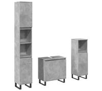 HETFTJN Ensemble de Meubles de Salle de Bain 3 Pièces en Bois d'Ingénierie et Fer, avec Meuble sous Vasque 58cm et Deux Armoires Colonnes de Rangement, Gris Béton