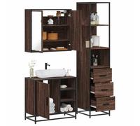 HETFTJN Ensemble de meubles de salle de bain 3 pièces en chêne 65 x 33 x 166 cm avec armoire à miroir et meuble de lavabo Structure en métal Espace de rangement pour petite salle de bain