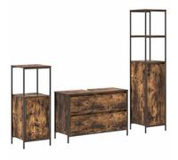 HETFTJN Ensemble de meubles de salle de bain 3 pièces - En chêne fumé - Meuble de salle de bain - 90 x 34,5 x 60 cm - Avec tiroir et armoires supérieures - Peu encombrant - Pour petites salles de bain
