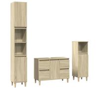 HETFTJN Ensemble de Meubles de Salle de Bain 3 Pièces en Chêne Sonoma, Meuble sous Vasque 80 cm et Deux Colonnes de Rangement en Bois d'Ingénierie pour Organisation de Toilette