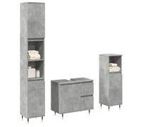 HETFTJN Ensemble de meubles de salle de bain 3 pièces gris béton 65 x 33 x 60 cm, meuble sous-vasque avec 2 armoires hautes, design moderne et robuste, pour salle de bain, toilettes d'invités et