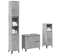 HETFTJN Ensemble de meubles de salle de bain, 3 pièces, gris béton, avec meuble sous lavabo, 65 x 33 x 60 cm, et deux armoires hautes, design moderne, matériau en bois durable, pour salle de bain