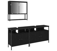 HETFTJN Ensemble de Meubles de Salle de Bain 3 Pièces Noir Mat - Comprend Grand Meuble sous Lavabo, Petit Meuble de Rangement et Armoire à Miroir Murale en Bois d'Ingénierie pour Intérieur