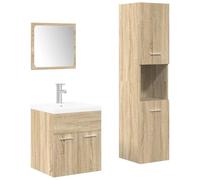 HETFTJN Ensemble de Meubles de Salle de Bain 4 Pièces avec Miroir, Meuble-Vasque Suspendu, Armoire Haute et Lavabo en Céramique avec Robinet, Décoration Chêne Sonoma