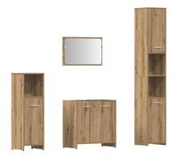HETFTJN Ensemble de Meubles de Salle de Bain 4 Pièces en Bois d'Ingénierie Chêne Artisanal, avec Meuble sous Vasque, Miroir et 2 Armoires Colonnes pour Rangement Optimal