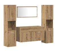 HETFTJN Ensemble de Meubles de Salle de Bain 4 Pièces en Bois d'Ingénierie, Meuble sous Vasque 90 cm avec Miroir et 2 Colonnes de Rangement, Chêne Artisanal