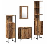HETFTJN Ensemble de Meubles de Salle de Bain 4 Pièces en Bois d'Ingénierie, Mobilier Moderne avec Armoire Miroir, Meuble sous Lavabo, Colonne Haute et Cabinet Mural, Marron