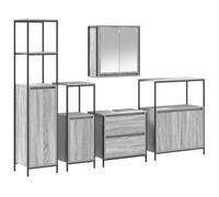 HETFTJN Ensemble de Meubles de Salle de Bain 5 Pcs, Mobilier en Bois d'Ingénierie avec Miroir, Meuble sous Vasque, Colonne et Placards de Rangement, Design Moderne, Gris Mat