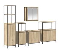 HETFTJN Ensemble de Meubles de Salle de Bain 5 Pièces en Bois d'Ingénierie, Mobilier avec Meuble sous-Vasque, Armoire Murale et Colonnes de Rangement, Chêne Sonoma et Noir