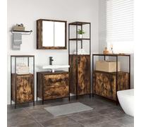 HETFTJN Ensemble de meubles de salle de bain - 5 pièces - Marron - 76,5 x 35 x 95 cm - En matériau dérivé du bois - Avec miroir, étagère et porte encastrée - Design moderne pour petites et grandes