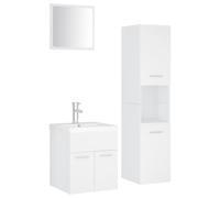 HETFTJN Ensemble de Meubles de Salle de Bain Blanc, Armoire sous Vasque, Armoire Haute Colonne, Miroir et Vasque Encastrée en Céramique avec Robinet et Bonde de Vidage