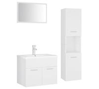 HETFTJN Ensemble de Meubles de Salle de Bain Blanc en Aggloméré, Meuble sous Vasque, Armoire Haute, Miroir et Lavabo Encastré en Céramique avec Robinet et Bonde de Vidage