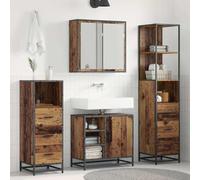 HETFTJN Ensemble de meubles de salle de bain en bois recyclé 65 x 33 x 60 cm, 3 pièces, avec miroir plat, tiroirs et portes, matériau dérivé du bois, aspect moderne, idéal pour les petites salles de