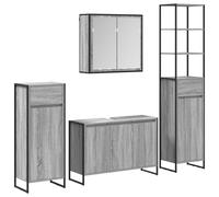 HETFTJN Ensemble de meubles de salle de bain gris Sonoma 90 x 30 x 60 cm, matériau à base de bois et cadre en acier, meuble sous-vasque avec portes, armoire à miroir et étagères, design peu encombrant