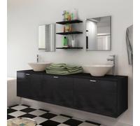 HETFTJN Ensemble de meubles de salle de bain noirs de 180 cm avec double lavabo et miroirs en MDF et céramique, design moderne, durable, pour salle de bain et WC d'invités