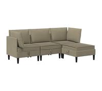 HETFTJN Ensemble de Meubles de Salon 4 Pièces Kaki - Canapé Modulable en Tissu avec 2 Angles, 1 Élément Central, 1 Pouf et Coussins - Mobilier Moderne et Confortable pour Séjour