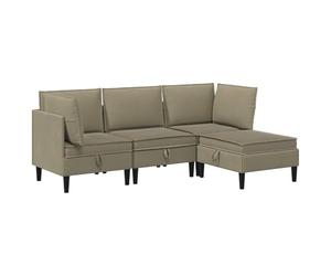HETFTJN Ensemble de Meubles de Salon 4 Pièces Kaki - Canapé Modulable en Tissu avec 2 Angles, 1 Élément Central, 1 Pouf et Coussins - Mobilier Moderne et Confortable pour Séjour