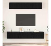 HETFTJN Ensemble de meubles TV bas en bois chêne noir - 100 x 30 x 30 cm - Montage mural à 5 portes - Design moderne - Peu encombrant - Pour salon, couloir et chambre à coucher